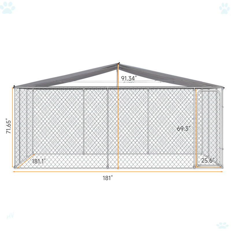 Niche pour chien d'extérieur avec auvent imperméable, H 71,72 po x l 181,07 po x P 180,89 po