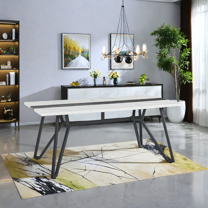 Grande table de salle à manger rectangulaire 70,9 po, grand bureau imperméable en grain de marbre pour 8 personnes, table de salle à manger familiale de luxe avec pieds réglables pour la cuisine, le salon, le bureau, l 70,9 po x P 35,4 po
