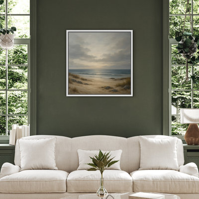 Calm Coastal Dunes and Ocean Horizon Seascape – Pictures Framed Canvas Print Wall Art