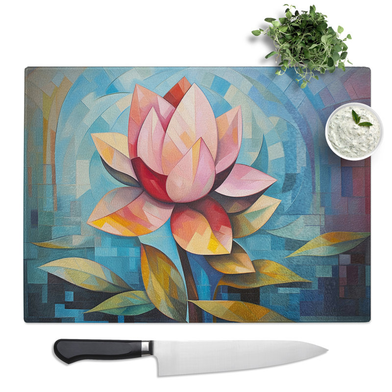 Lotus Flower Cubism  Glass Chopping Board