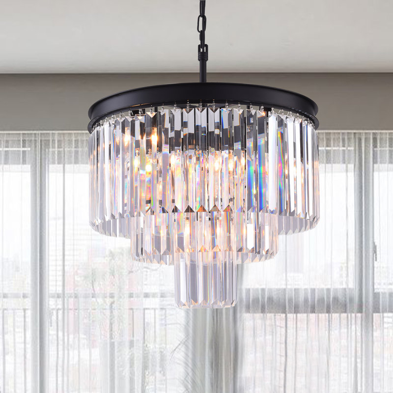 Lustre unique à 7 lumières avec accents de cristal Hallum, Noir, noir, noir, noir