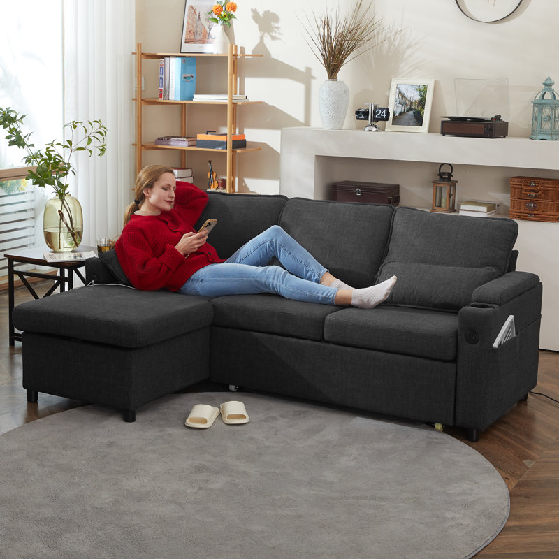 Vesna L-shape 81" Wide Space-Saving Sleeper Sofa Upholstered Pull-out Sofa Bed
