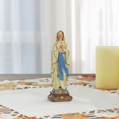 Figurine de table 12,5 "Notre Dame de Lourdes en polyrésine blanche et bleue