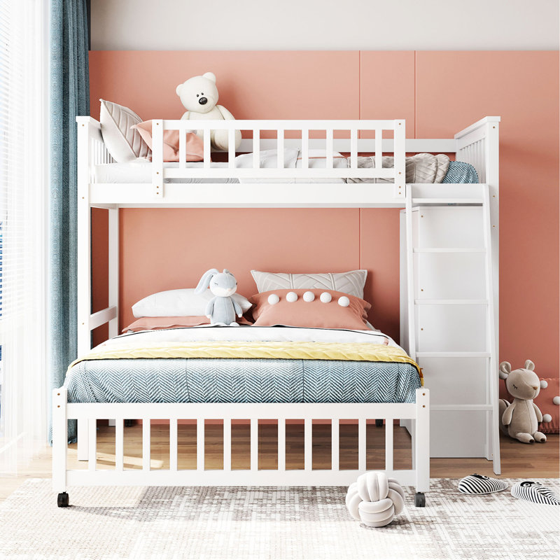 White Bunk Bed With Six Drawer Compartments And Flexible Shelf Space Twin Over Full 6 Functionality Movable Design -, White