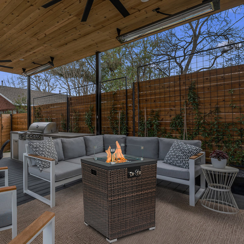 Wicker Fire Pit With Glass Wind Guard