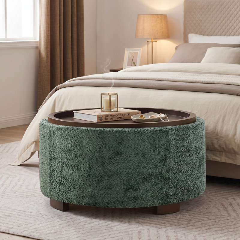 Repose-pieds rembourré avec rangement en bois l 30,1 po Caysey, MossGreen
