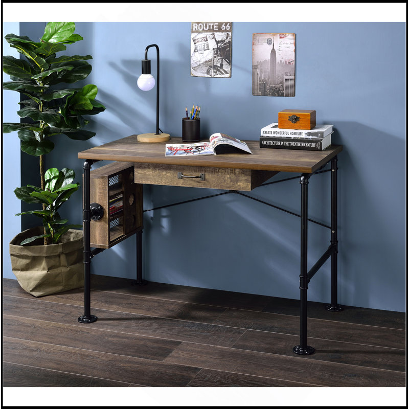 Weathered Oak & Black Finish Writing Desk