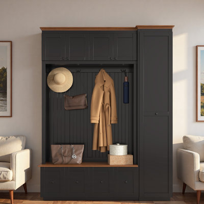 5-in-1 Hall Tree With Bench, Coat Rack, Drawers, Cabinets And Extra-large Side Storage Space