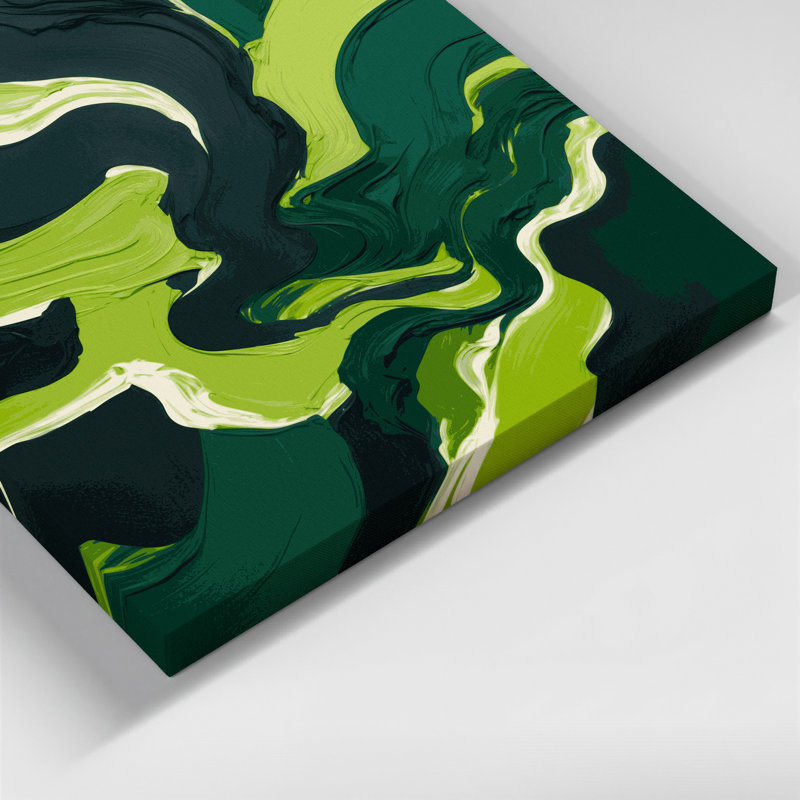 Abstrait paysage 50, art mural sur toile verte, H 12 po x l 12 po