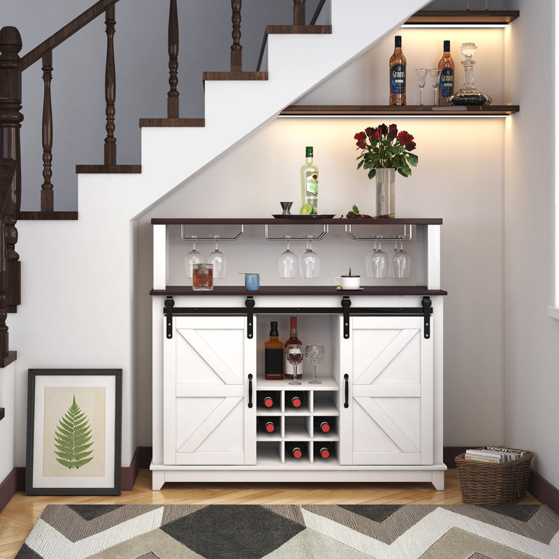 Armoire à vin 47 "avec porte de grange coulissante, buffet et porte-bouteilles de vin 47"