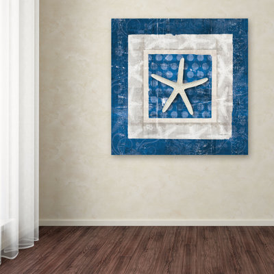"Sea Shell IV on Blue" by Belinda Aldrich Graphic Art on Wrapped Canvas