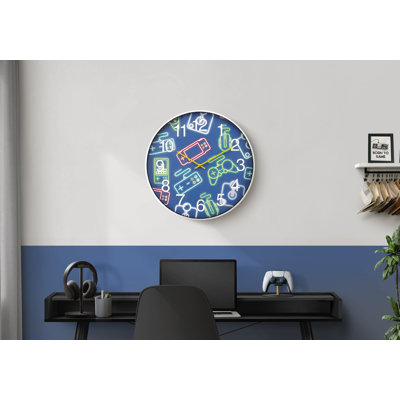 Clocks, 18" Round, Juvenile, Wall Clock, Multi-coloured Face, White Frame, Contemporary, Modern