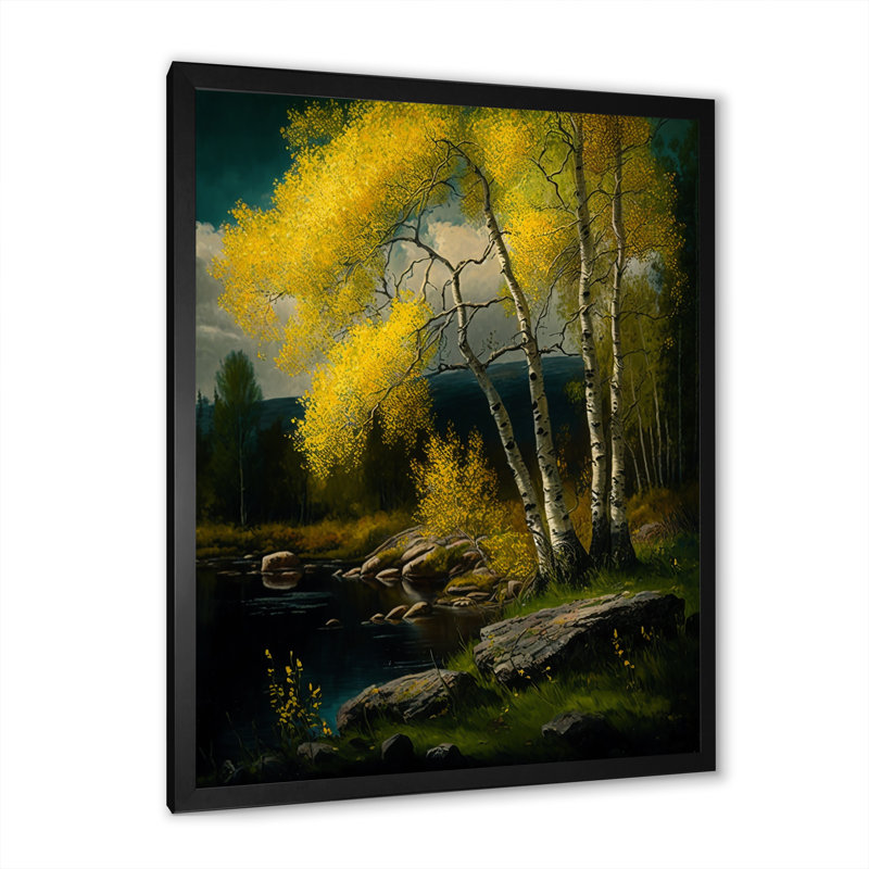 «Yellow Birches By The Riverside III», reproduction sur toile, Toile avec cadre photo noir, H 20 po x l 12 po x P 1 po