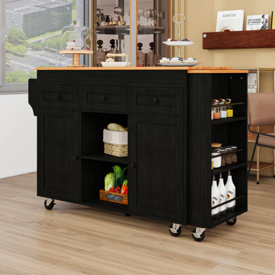 Extendable Kitchen Island Cart with Ample Storage, Built-In Charging Station and Rolling Wheels by Lark Manor
