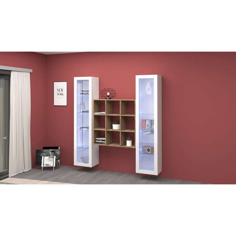 Maruska 180cm H x 170cm W Floating Bookcase, White Glossy