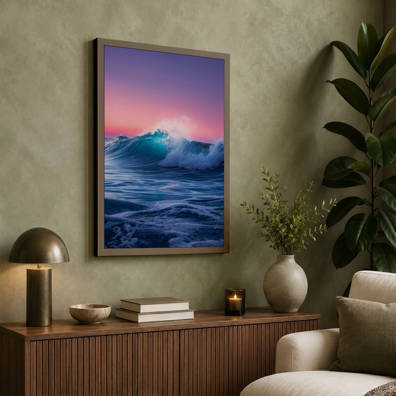 Wave at Twilight Coastal - Wrapped Canvas, 36x24 - 91.4 x 61.0 cm, Terracotta Border