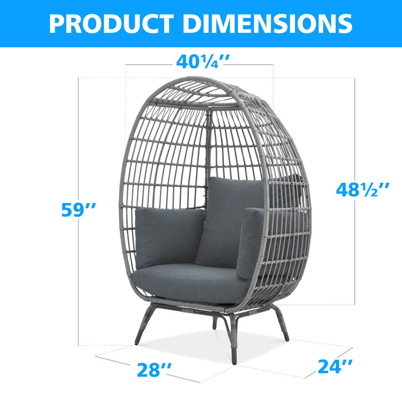 Fauteuil d'œuf de patio avec support stable en osier durable Cynthla, Gris, Gris