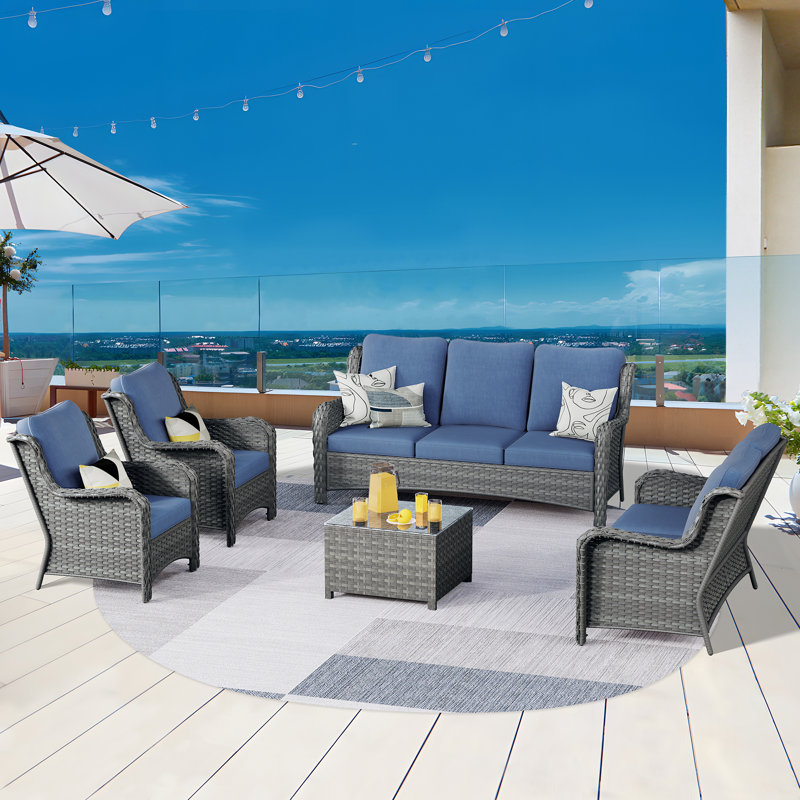 Ilkeston 5 Piece Sofa Seating Group with Cushions, Blue/Gray
