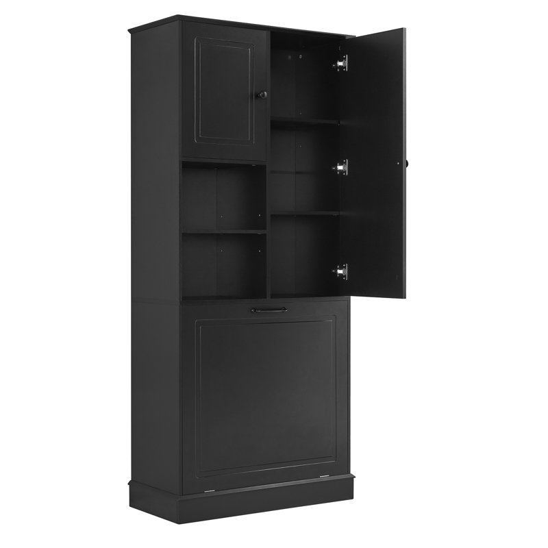 Grande armoire de rangement avec tablettes réglables et panier rabattable, Noir