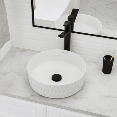Karran Valera Lavabo de salle de bain vasque rond en porcelaine vitreuse