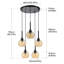 Luminaire suspendu grappe 5 lumières avec verre ambré martelé-124527528
