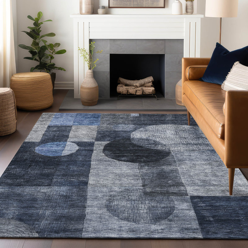 Machine Washable Indoor/Outdoor Chantille ACN1114 Navy Rug, Rectangle 9' x 12'