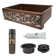 33" Hammered Copper Kitchen Apron Single Basin Sink w/ Scroll Design and Apron Front Nickel Background with Matching Drain and Accessories