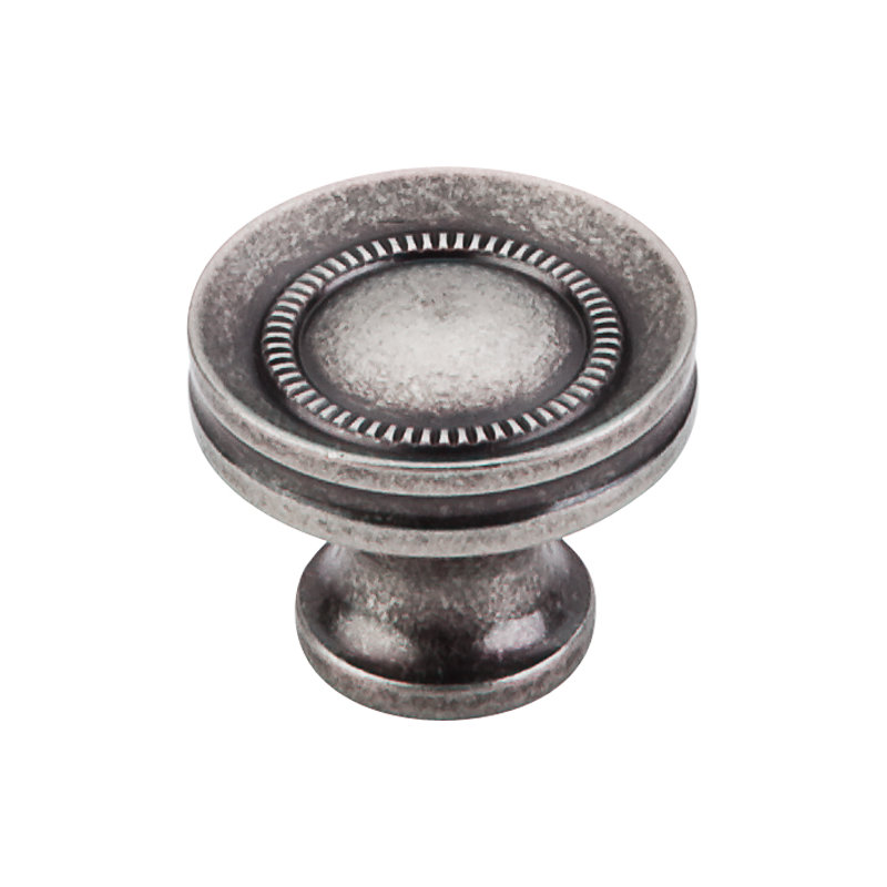 Button Faced 1 1/4" Diameter Round Knob, Pewter Antique