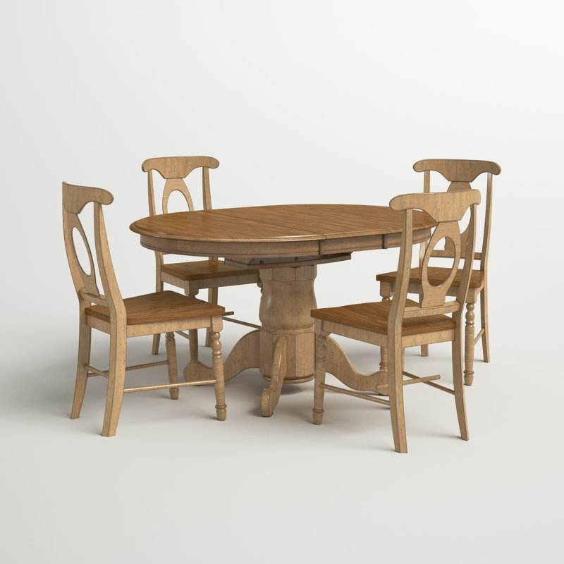 Ensemble de salle à manger en bois d'hévéa massif à rallonge papillon Orviston, Amande / Blé