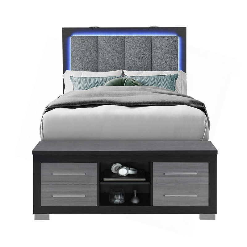 Lit Messa noir-gris, Noir/gris, Lit double