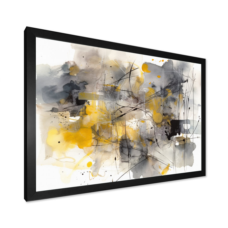 Jaune et gris au-delà de la toile II sur toile, Cadre flottant doré, H 16 po x l 32 po x P 1 po