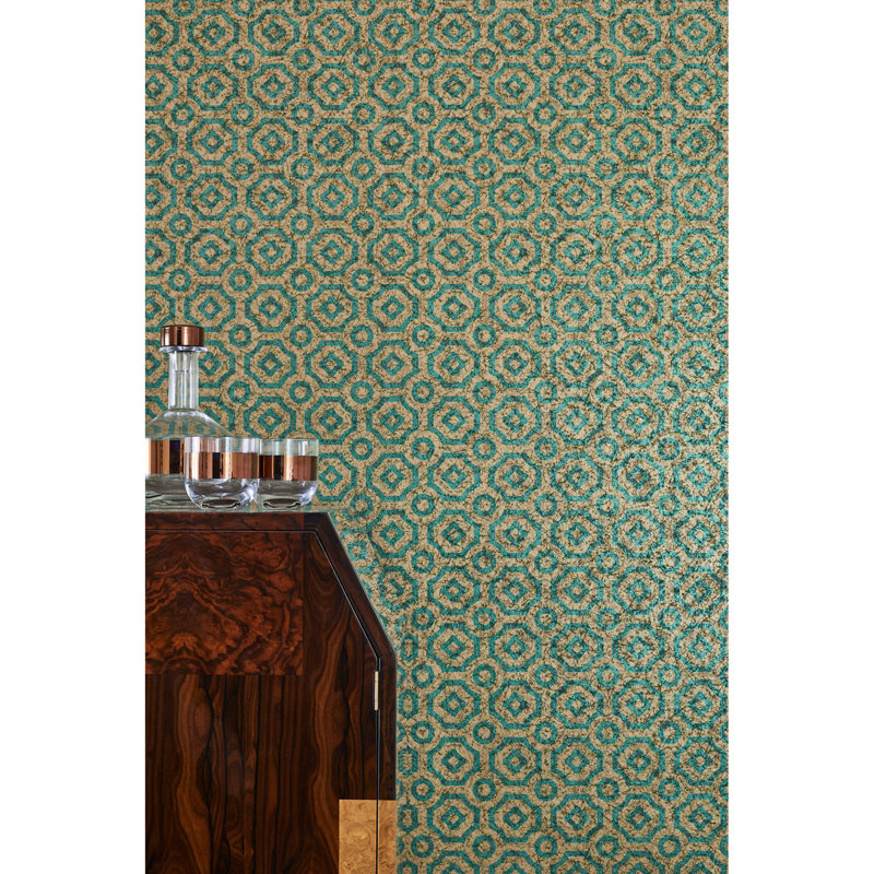 Geometric Wallpaper Roll, Green/Gold