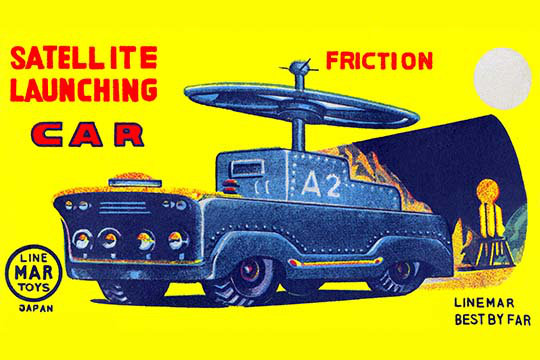 « satellite lancement de la voiture a2 », affiche rétro, H 30 po x l 20 po