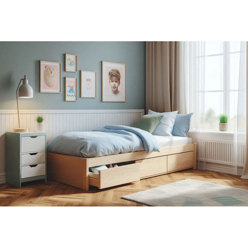 Lit capitaine - Simple - 3 couches - Bois de hêtre massif écologique, Naturel