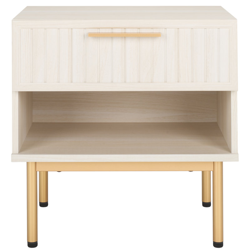 Table de chevet Casmira, Blanc blanchi / or