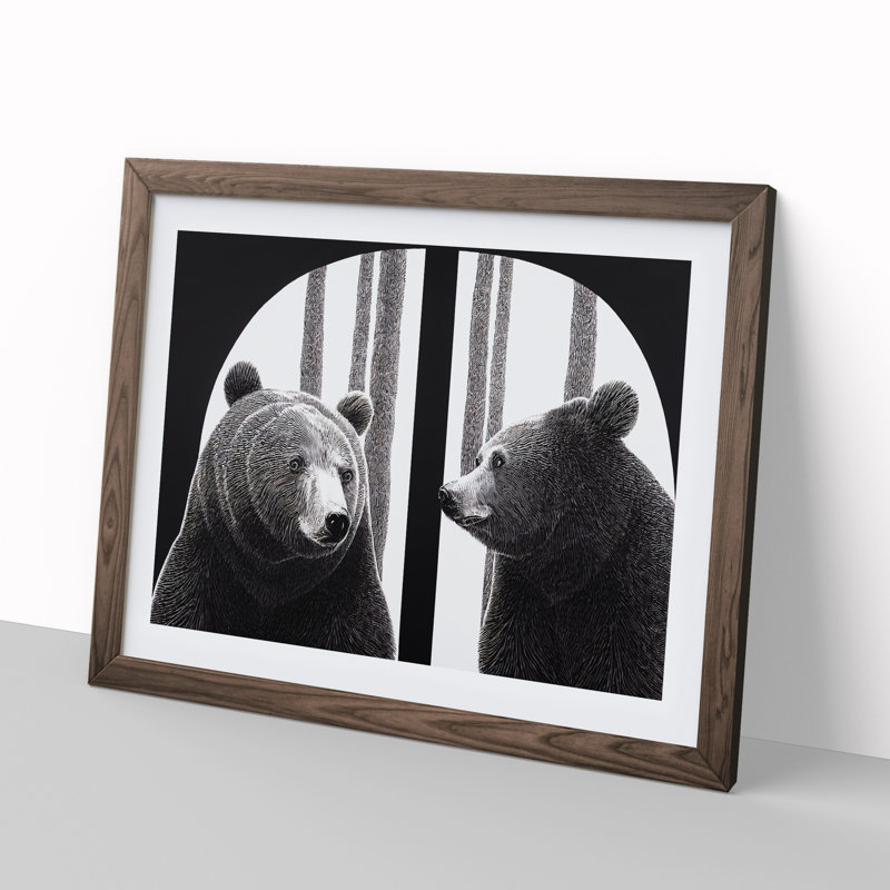 Impactful Bears - Single Picture Frame Print, 46cm H x 64cm W x 2cm D, Walnut