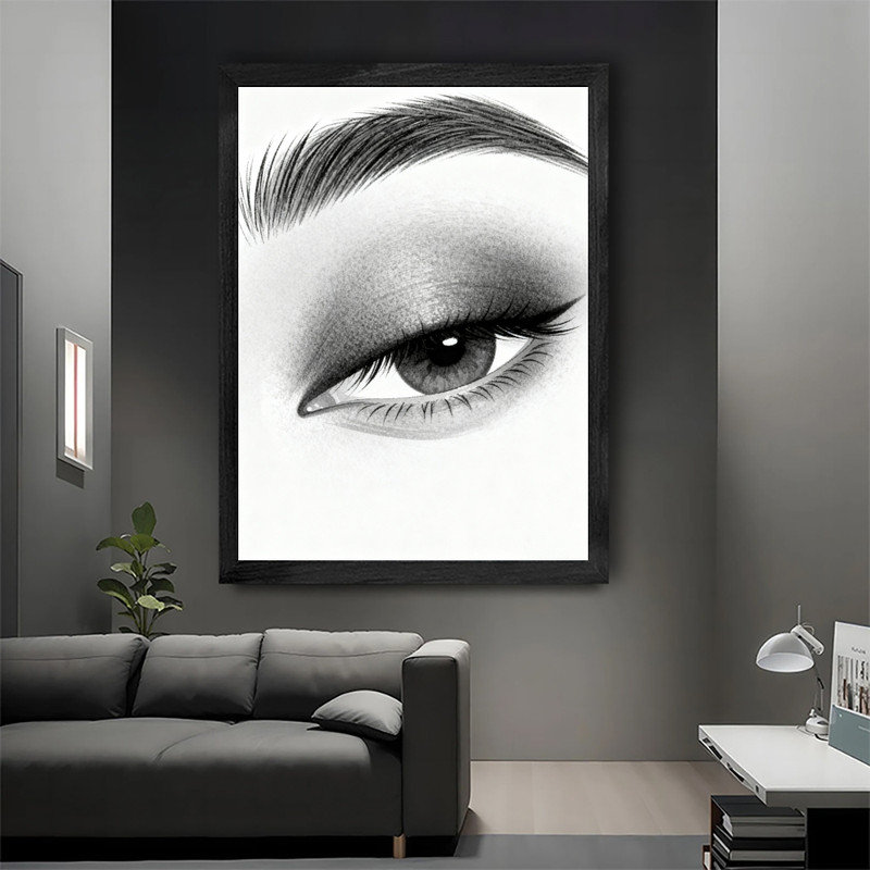 Art mural de maquillage pour les yeux encadré noir, impressions esthétiques réalistes de beauté, H 11 po x l 9 po