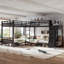 Lit superposé quadruple en métal avec tiroirs de rangement, armoire intégrée et étagères ouvertes, 4 lits simples, noir-1023734025