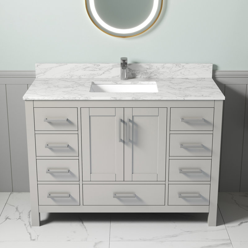  Meuble-lavabo simple 48 po: surface solide résistante aux taches, 9 tiroirs, installation facile