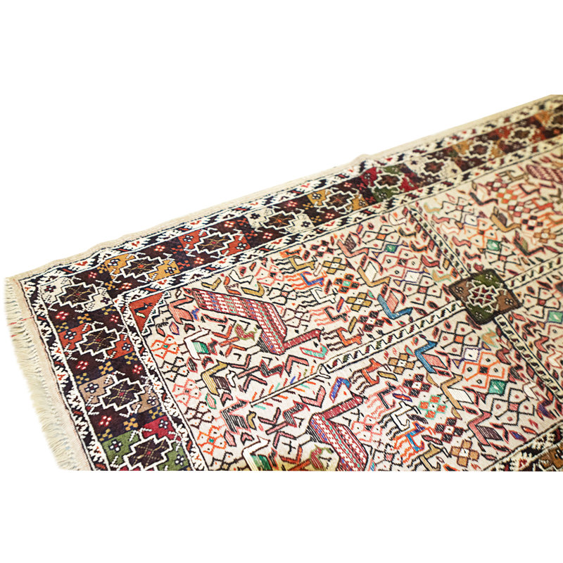Tapis ivoire et multicolore de haute qualité noué à la main