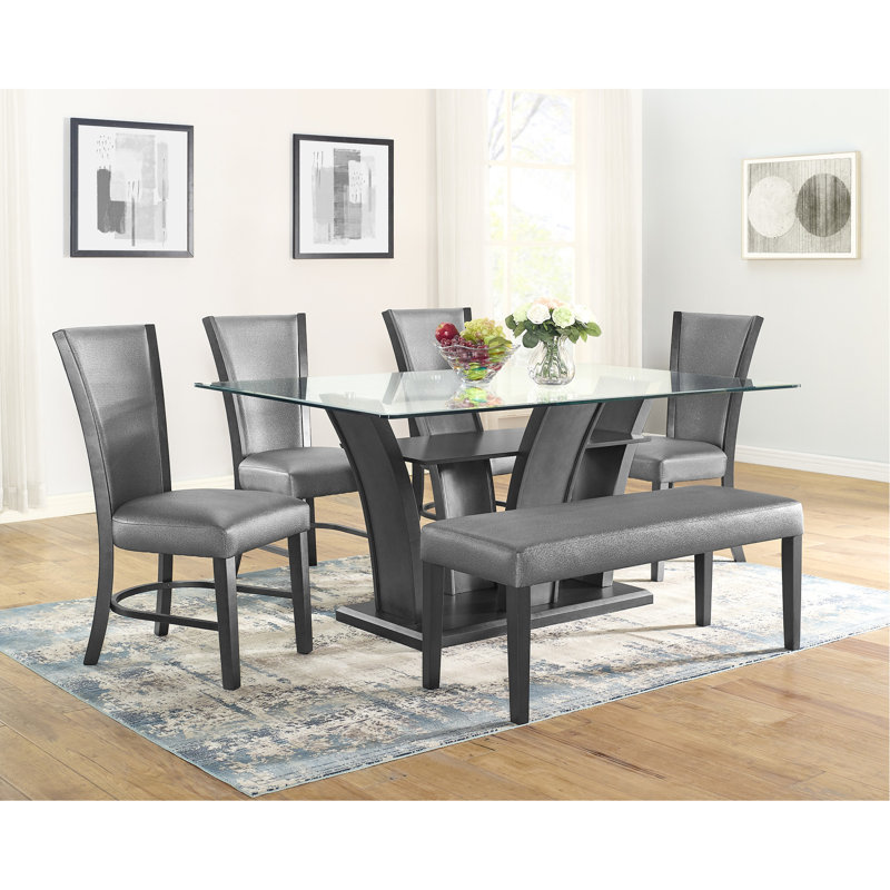 Chaises de salle à manger rembourrées 2 pièces, rembourrage en tissu gris, fabrication en bois noir, chaises contemporaines modernes pour 2 pièces, tissu de revêtement, base en bois, pièce élégante