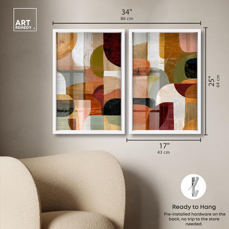 Contemporary Compositions Set Shadowbox Print Boho Gold Wall Decor Set by Art Remedy, Black Frame, 10 x 15, 25" H x 17" W