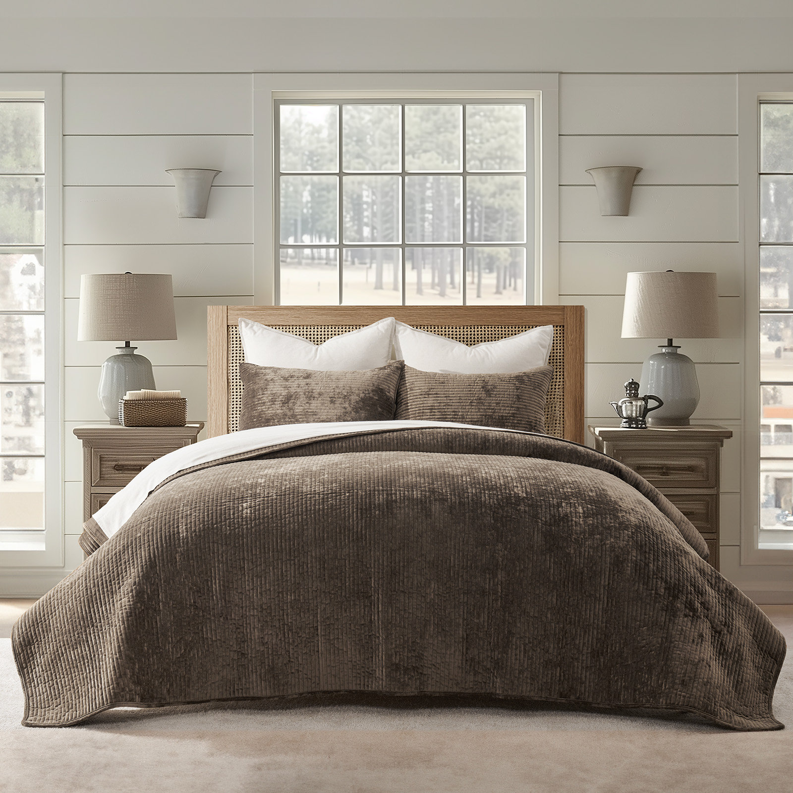 Velvet Quilt Set, Mushroom Brown, King