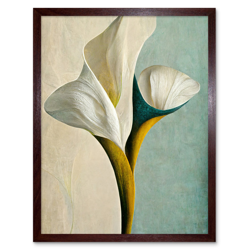 Cala Lily Lilies Flower Abstract Minimalist - Painting, Brown Framed Paper, 43cm H x 33cm W