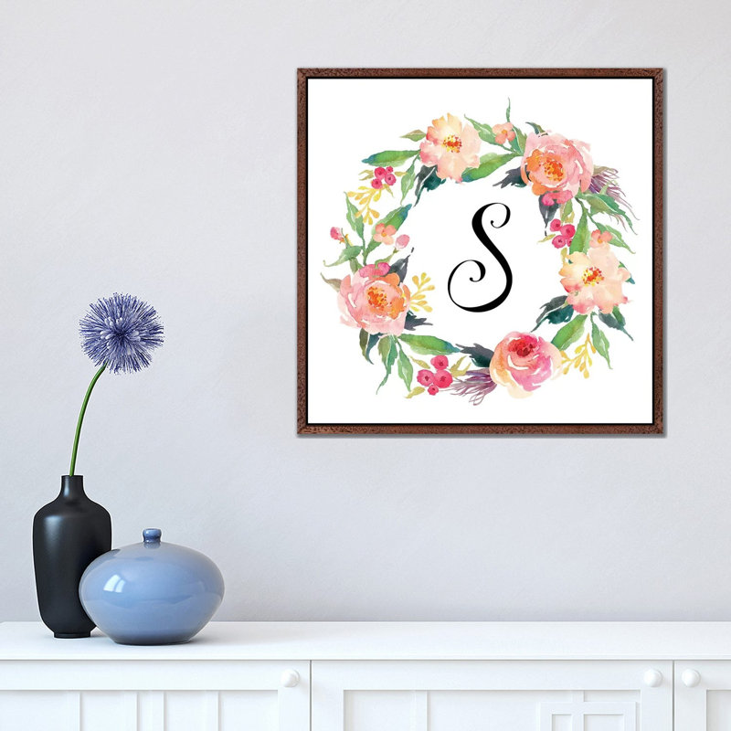 S (Initial) - Painting on Canvas, 45.72 cm H x 45.72 cm W, Classic Brown Wood Framed
