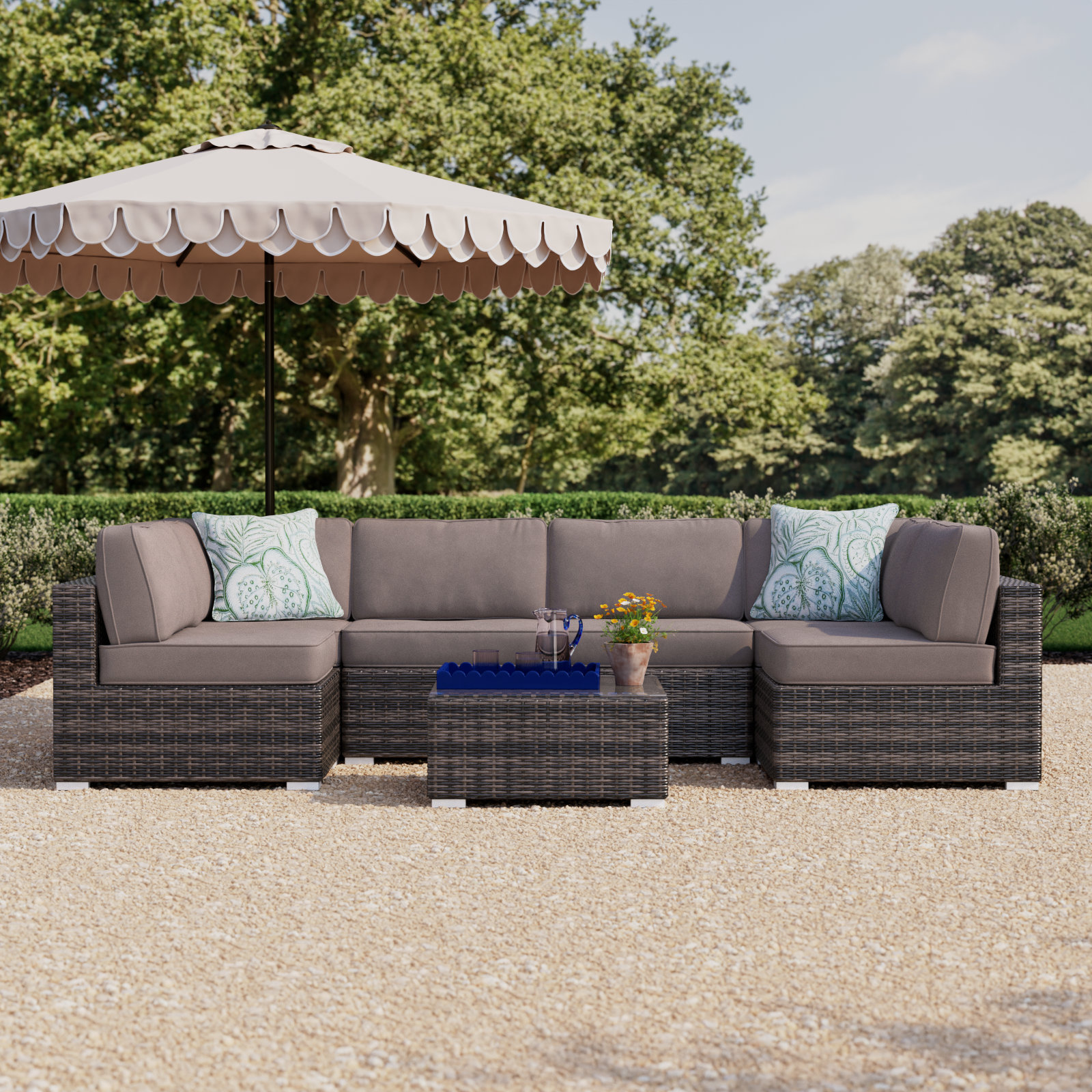 Lauderman Fully Assembled 4 - Person Seating Group with Sunbrella Cushions, Sunbrella Taupe