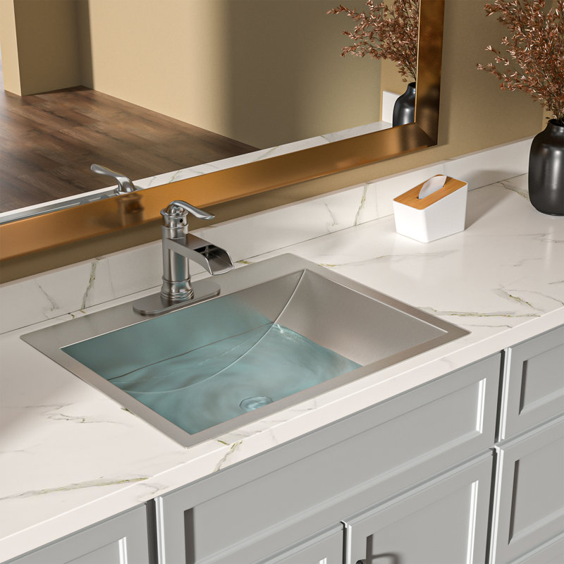 Lavabo de salle de bain rectangulaire encastré en acier inoxydable 21 po x 17 po avec drain