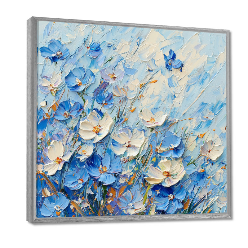«Coastal Blue Wildflowers Meadow of Light I», art mural fleurs sauvages, Impression encadrée flottante, H 36 po x l 36 po