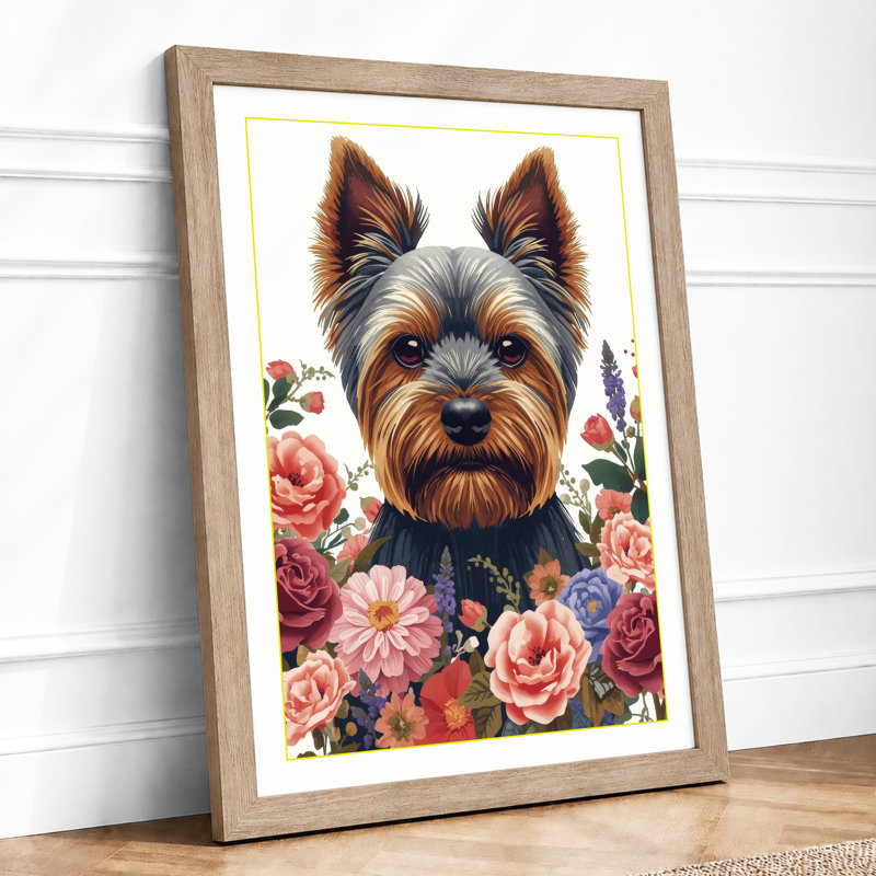 Terrier in Bloom Botanical - Framed Print, A2 - 59.4 x 42.0 cm, Oak
