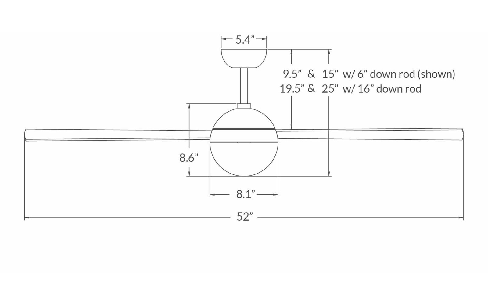 Ball 52" Ceiling Fan, Brushed Aluminum, Wall Control with Remote Handset (2-wire), White